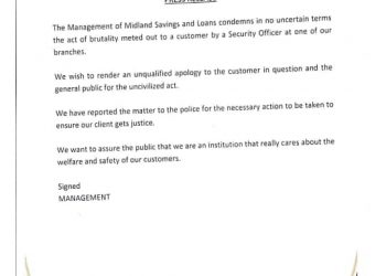Midlands Savings and Loans apologies for the assault on a customer in its banking all