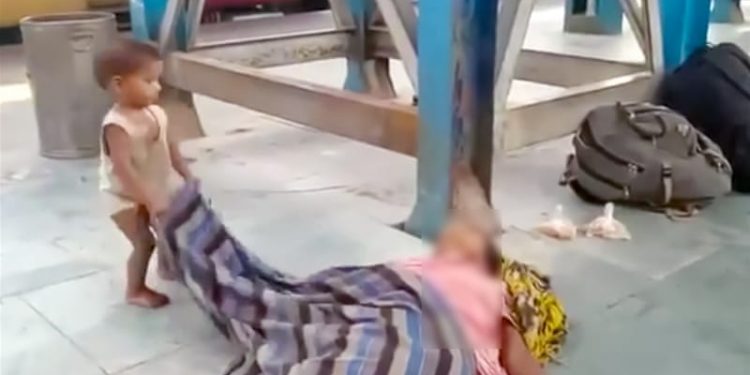A toddler trying to wake up dead mother shocks Indians