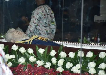 Photo of Ex-Prez Rawlings body lying in state goes viral despite ban on cameras at viewing