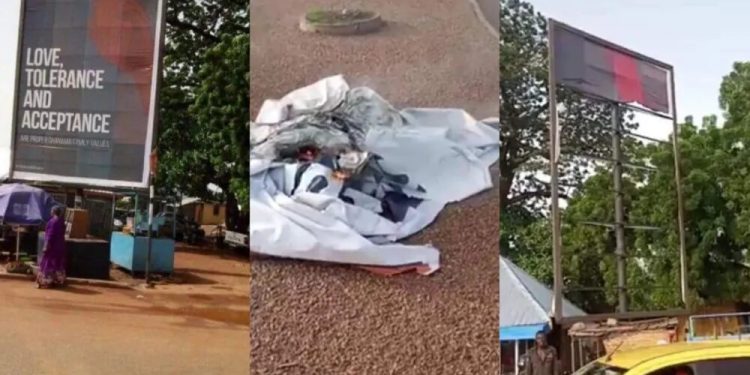 Angry residents pull down, burn ‘LGBTQI+’ billboard in Tamale