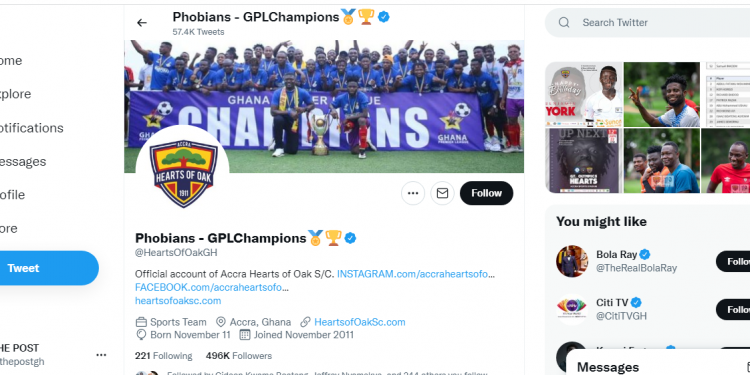 Hearts of Oak yet to change Twitter header, display name from GPL Champions after losing league title to Kotoko