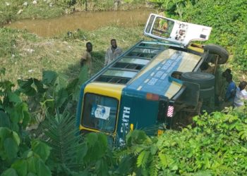 14 pupils receiving treatment after school bus somersaults, falls into a ditch