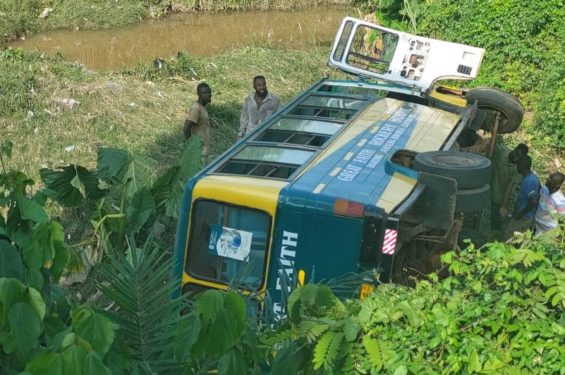 14 pupils receiving treatment after school bus somersaults, falls into a ditch