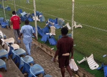 Irate Asante Kotoko fans dismantle seats at Dr. Kwame Kyei Sports Complex
