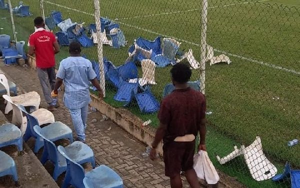 Irate Asante Kotoko fans dismantle seats at Dr. Kwame Kyei Sports Complex