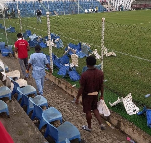 Irate Asante Kotoko fans dismantle seats at Dr. Kwame Kyei Sports Complex