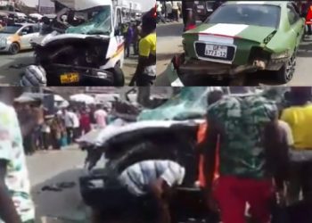 Ghastly scenes as car falls off Kasoa flyover, severely injuring soldier, 5 others