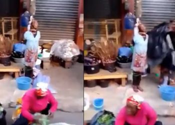 Video: Woman tied to electricity pole at Bantama market over alleged stealing