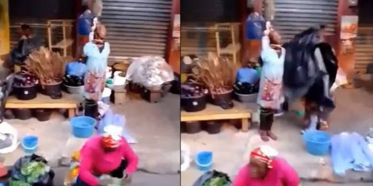 Video: Woman tied to electricity pole at Bantama market over alleged stealing