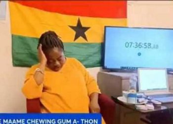 Ghanaian woman falls asleep while attempting to break longest chewing gum-a-thon Guiness World Record