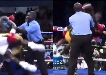 Video: Ghanaian boxer throw opponent outside the ring after receiving heavy punches