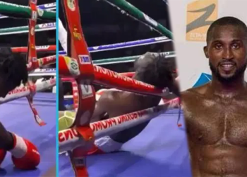 Video: Nigerian boxer slumps in the middle of fight at Bukom Boxing Arena